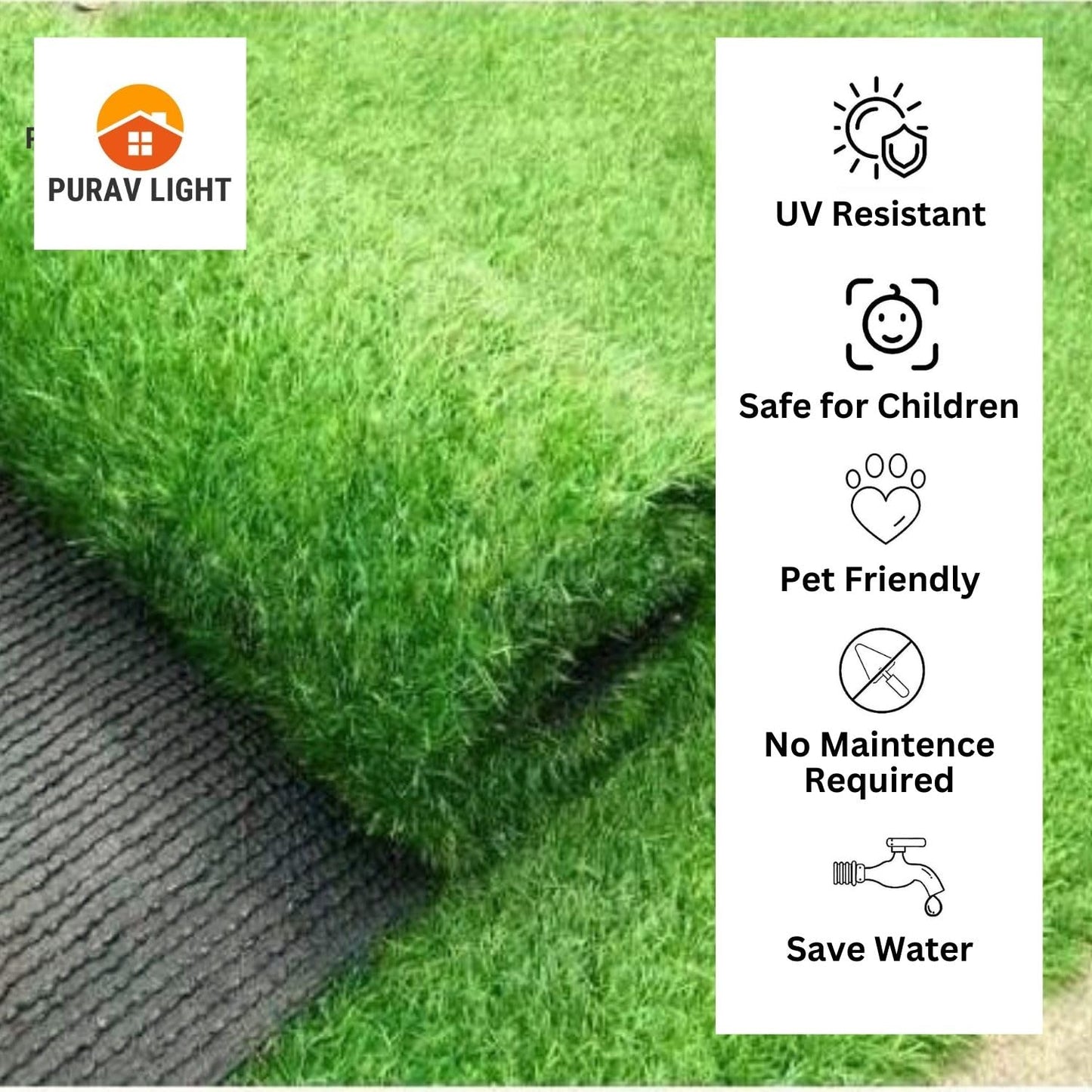 Pryma Light 35mm Artificial Green Grass Carpet Mat for Balcony, Floor, Indoor & Outdoor Use