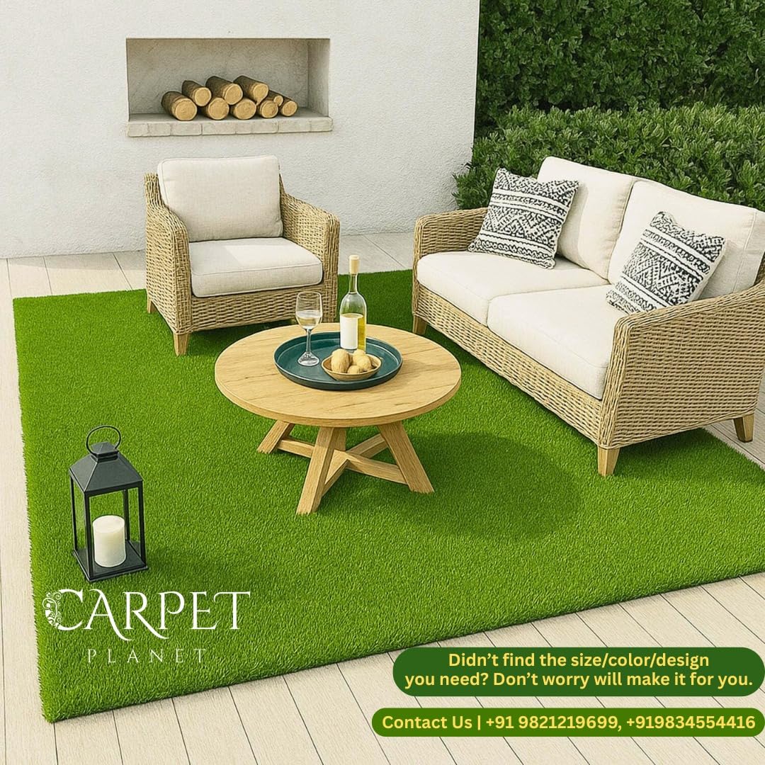 Carpet Paradise Artificial Grass High-Density Green 3-Tone for Balcony, Garden, Door 1.25x2 ft